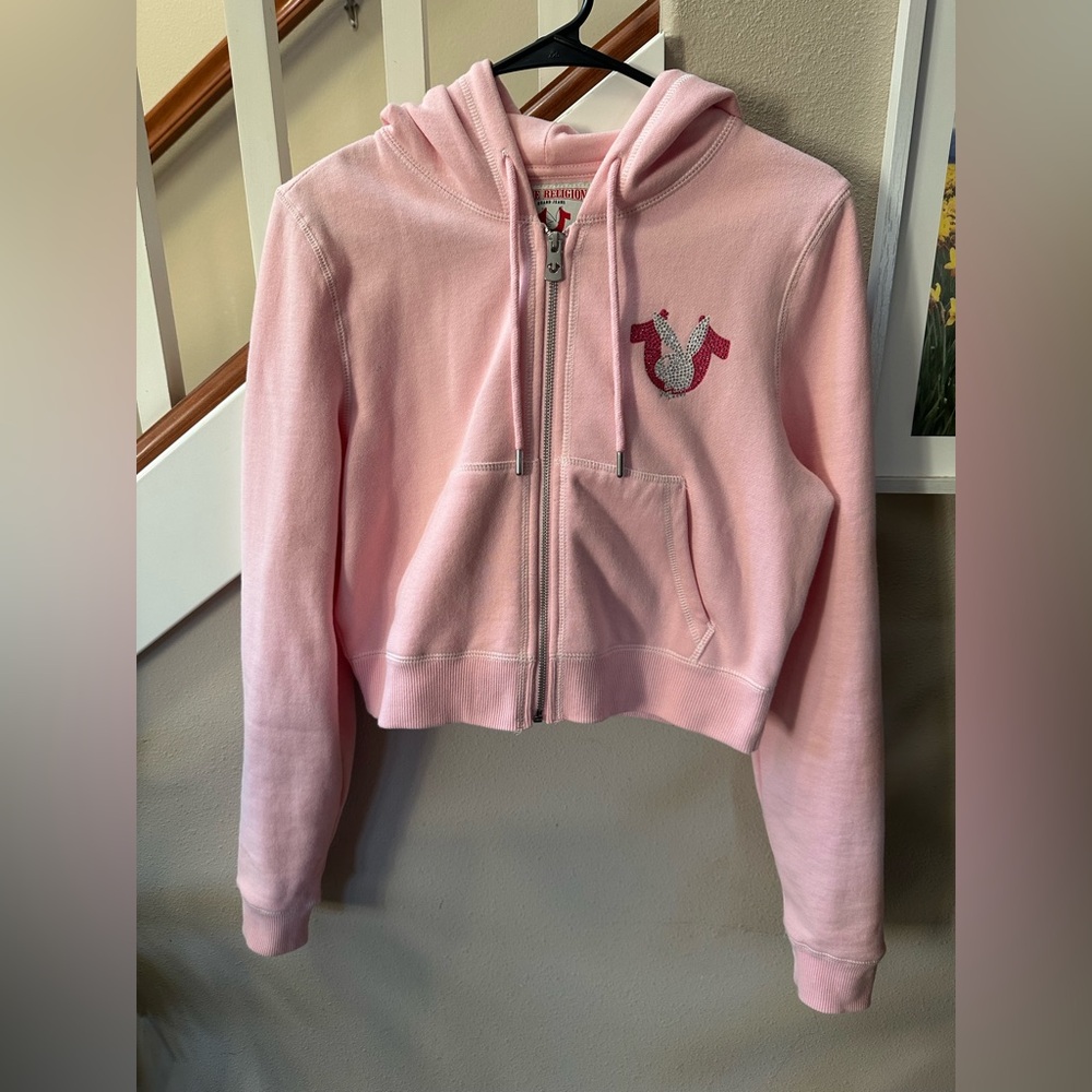 TRUE RELIGION X PLAYBOY CRYSTAL CROP ZIP HOODIE SIZE MEDIUM